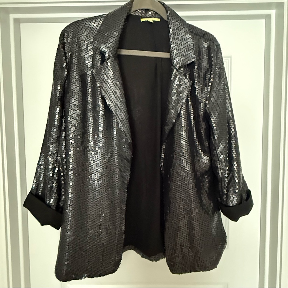 Gianni Bini Black Sequin Blazer, Size L